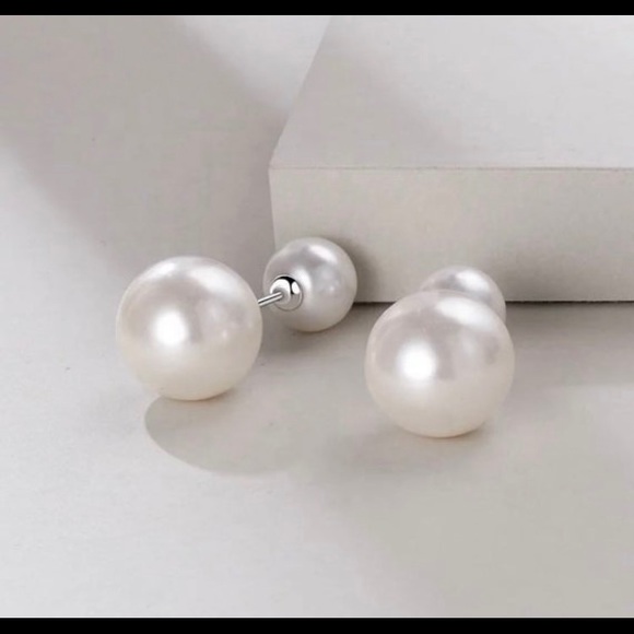 .925 Sterling silver big double pearl earrings - Picture 2 of 3